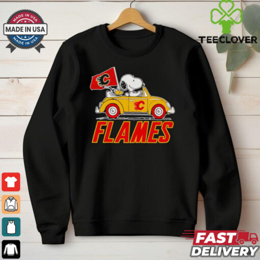 Original Snoopy and Woodstock driving Calgary Flames car shirt
