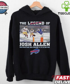Original The Legend Of Josh Allen First QB With Pass Rush And Receiving Signature Shirt featuring a unique design highlighting Josh Allen's versatile skills with his signature.