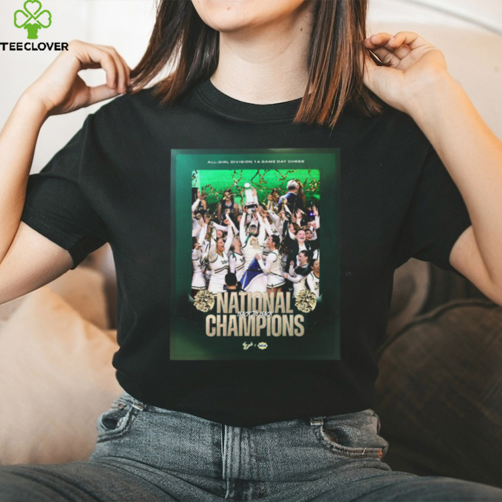 Original congratulations To USF All Girl Cheer Back To Back National Champions 2024 UCA All Girl Division 1A Game Day Cheer Shirt Original congratulations To USF All Girl Cheer Back To Back National Champions 2024 UCA All Girl Division 1A Game Day Cheer Shirt