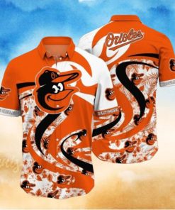 Orioles Aloha Shirt With Bold Logo Swirls And Tropical Florals