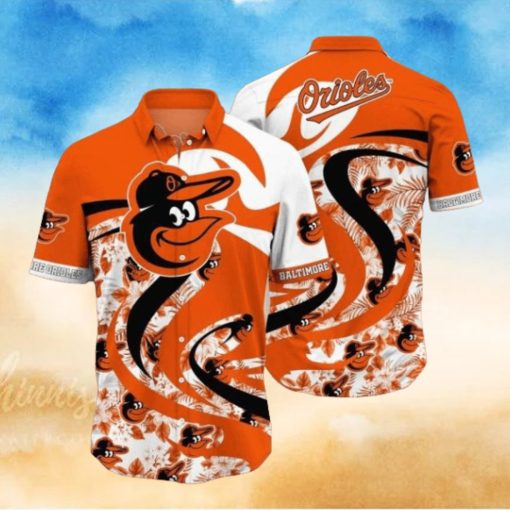 Orioles Aloha Shirt With Bold Logo Swirls And Tropical Florals