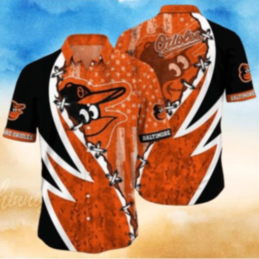 Orioles Aloha Shirt With Dynamic Swirl And Star Pattern In Team Colors