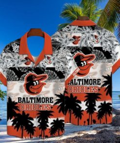 Orioles Exotic Black And White Palms Baseball Aloha Shirt