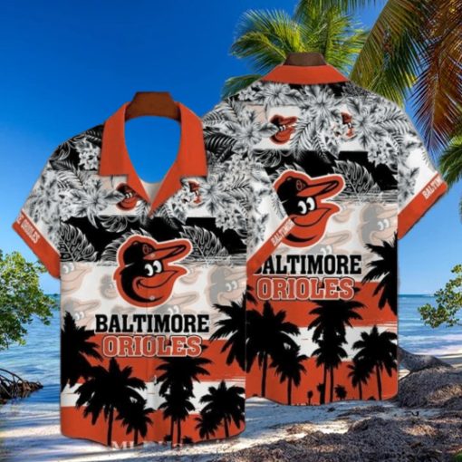 Orioles Exotic Black And White Palms Baseball Aloha Shirt