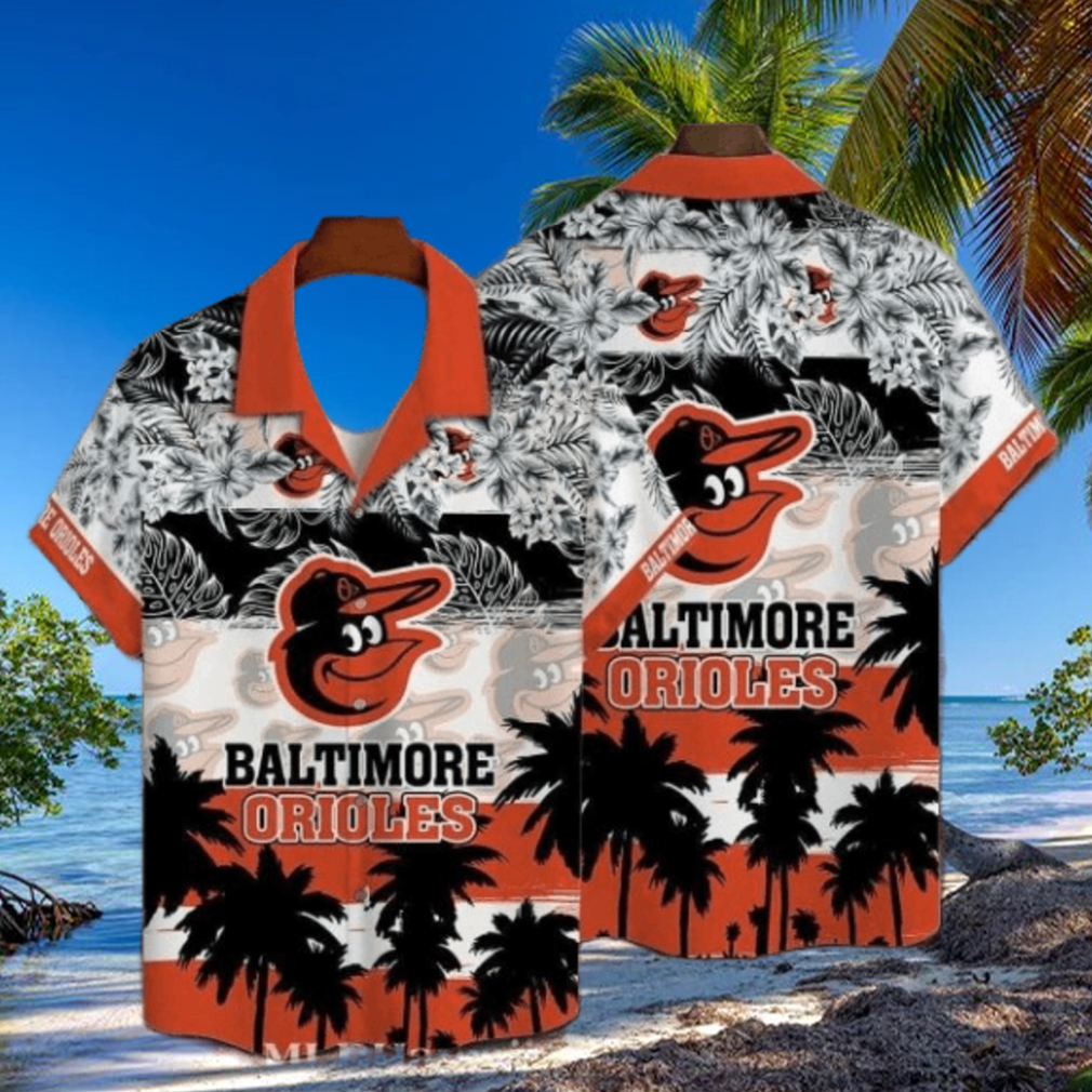 Orioles Exotic Black And White Palms Baseball Aloha Shirt Orioles Exotic Black And White Palms Baseball Aloha Shirt