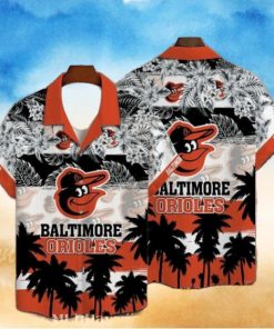 Orioles Exotic Black And White Palms Baseball Aloha Shirt