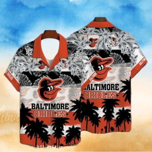 Orioles Exotic Black And White Palms Baseball Aloha Shirt