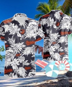 Orioles Monochrome Floral And Team Logo Casual Hawaiian Shirt