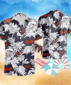 Orioles Monochrome Floral And Team Logo Casual Hawaiian Shirt