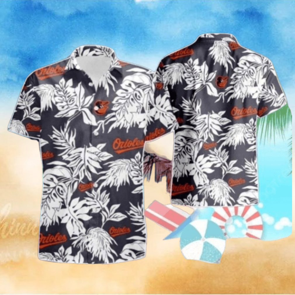 Orioles Monochrome Floral And Team Logo Casual Hawaiian Shirt Orioles Monochrome Floral And Team Logo Casual Hawaiian Shirt