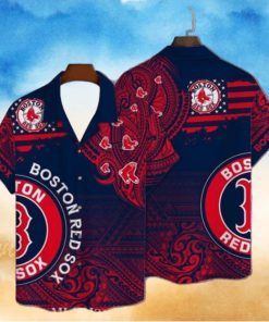 Ornate Boston Red Sox Tribal Hawaiian Shirt In Red And Blue