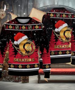 Ottawa Senators Logo Golden Fans Santa Hat Tree Ugly Christmas Sweater