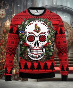 Ottawa Senators Skull Flower Ugly Christmas Ugly Sweater