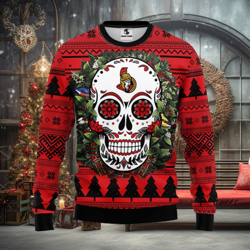 Ottawa Senators Skull Flower Ugly Christmas Ugly Sweater Ottawa Senators Skull Flower Ugly Christmas Ugly Sweater