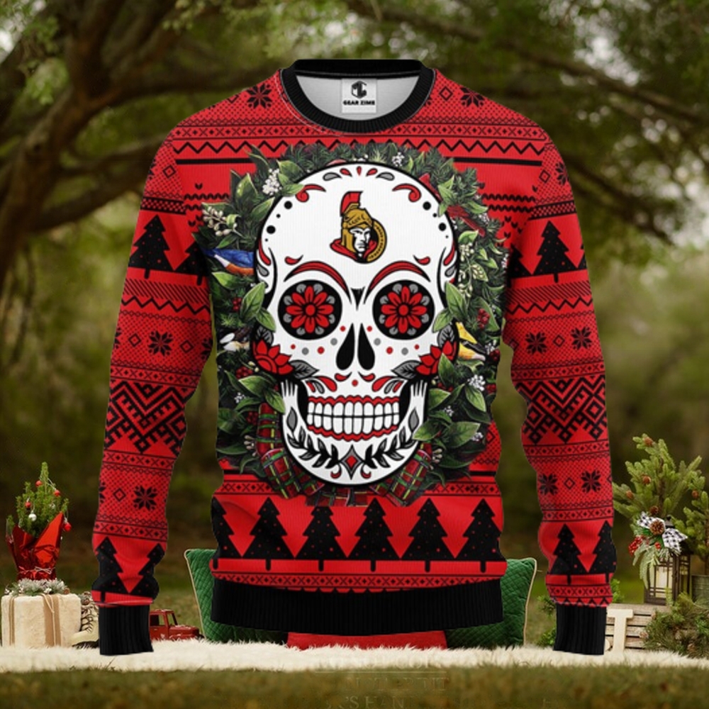 Ottawa Senators Skull Flower Ugly Christmas Ugly Sweater Ottawa Senators Skull Flower Ugly Christmas Ugly Sweater