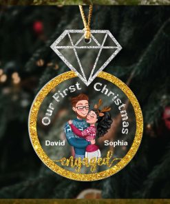 Our First Christmas Engaged, Personalized Ornament, Couple Gifts