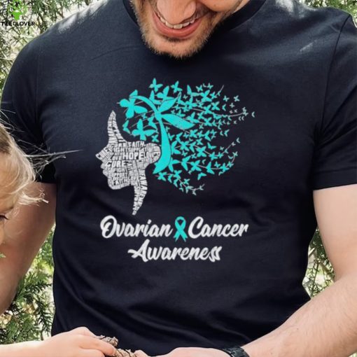 Ovarian cancer awareness butterfly teal ribbon shirt