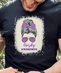 Overdose awareness Warrior messy hair bun Purple Ribbon T Shirt