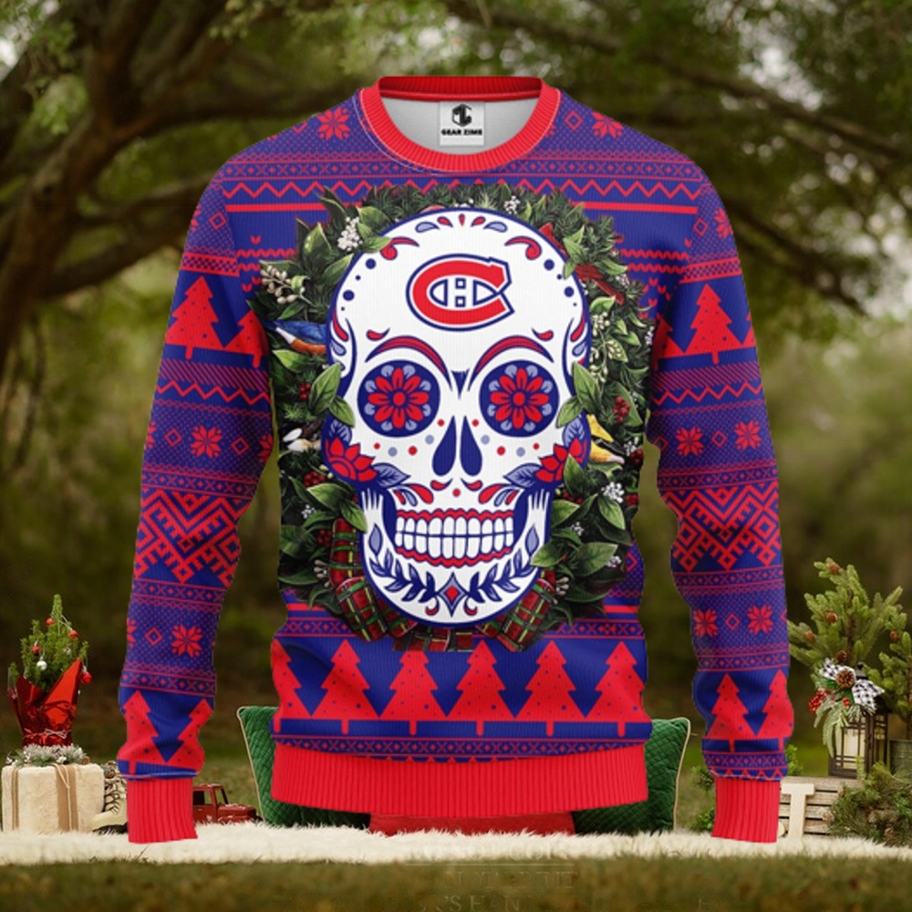 Montreal Canadians Skull Flower Ugly Christmas Ugly Sweater Montreal Canadians Skull Flower Ugly Christmas Ugly Sweater