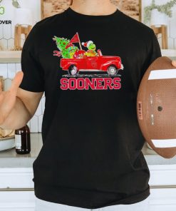 Happy Merry Christmas The Grinch drive a car Oklahoma Sooners football logo flag gift shirt