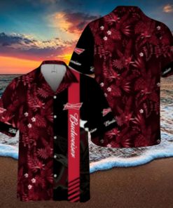 Budweiser Beer Hawaiian Shirt Red Tropical Foliage On Dark Theme