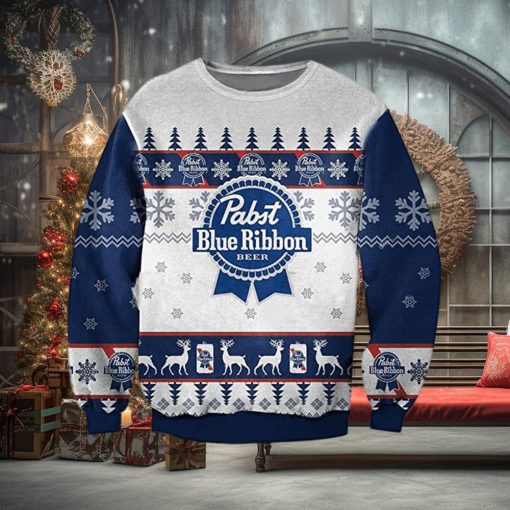 Pabst Blue Ribbion Beer Ugly Knitted Whiskey Christmas 3D Sweater For Men And Women