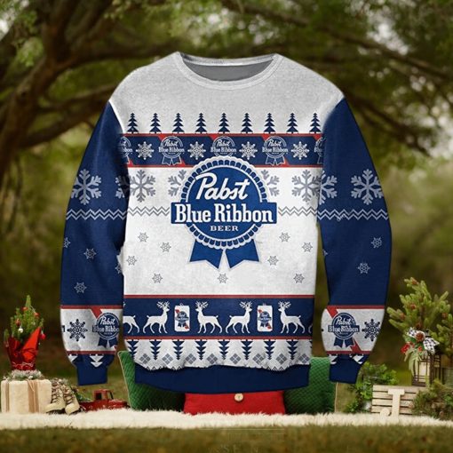 Pabst Blue Ribbion Beer Ugly Knitted Whiskey Christmas 3D Sweater For Men And Women