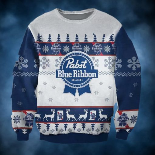 Pabst Blue Ribbon Beer Christmas Ugly Sweater, Faux Wool Sweater, Gifts For Beer Lovers, International Beer Day, Best Christmas Gifts For 2022 – Prinvity
