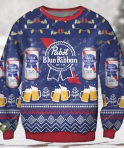 Pabst Blue Ribbon Beer Ugly Christmas Sweater 3D Shirt   Navy