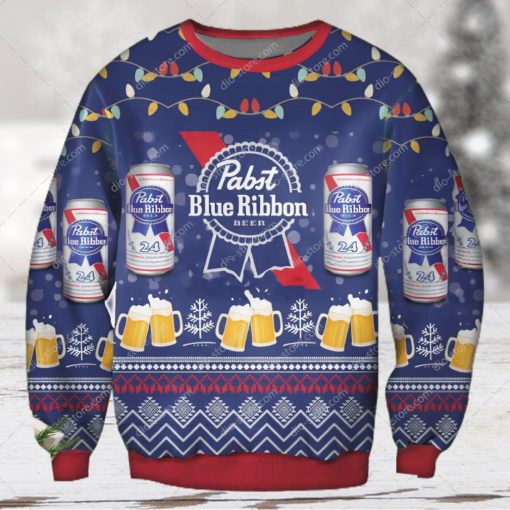 Pabst Blue Ribbon Beer Ugly Christmas Sweater 3D Shirt   Navy