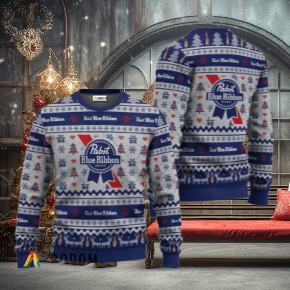 Pabst Blue Ribbon Festive All Over Ugly Sweater Pabst Blue Ribbon Festive All Over Ugly Sweater