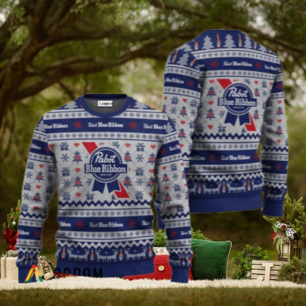 Pabst Blue Ribbon Festive All Over Ugly Sweater Pabst Blue Ribbon Festive All Over Ugly Sweater