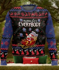 Pabst Blue Ribbon For Everybody Santa Sleigh Ugly Christmas Sweater