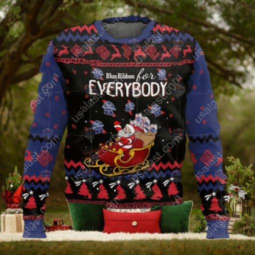 Pabst Blue Ribbon For Everybody Santa Sleigh Ugly Christmas Sweater