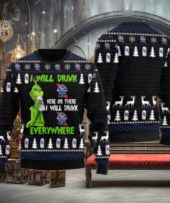 Pabst Blue Ribbon Grinch Will Drink Everywhere Ugly Sweater