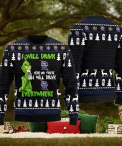 Pabst Blue Ribbon Grinch Will Drink Everywhere Ugly Sweater