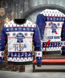 Pabst Blue Ribbon Makes Me High Personalizeds Ugly Christmas Sweater