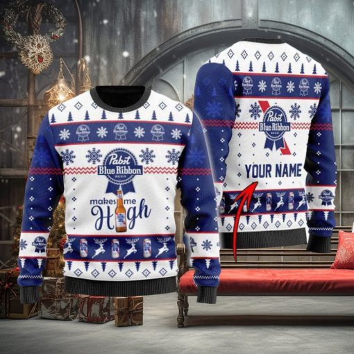 Pabst Blue Ribbon Makes Me High Personalizeds Ugly Christmas Sweater