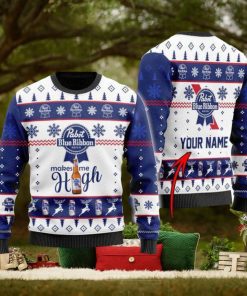 Pabst Blue Ribbon Makes Me High Personalizeds Ugly Christmas Sweater