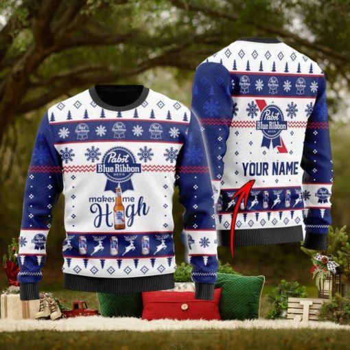 Pabst Blue Ribbon Makes Me High Personalizeds Ugly Christmas Sweater