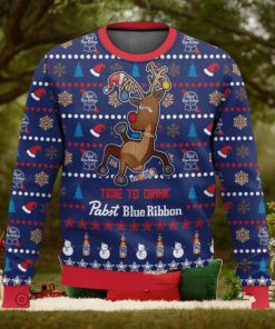 Pabst Blue Ribbon Reindeer Time To Drink Ugly Christmas Sweater