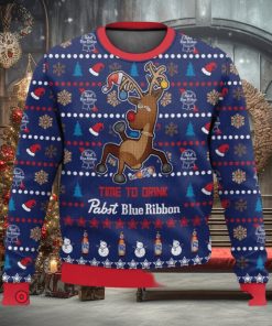 Pabst Blue Ribbon Reindeer Time To Drink Ugly Christmas Sweater