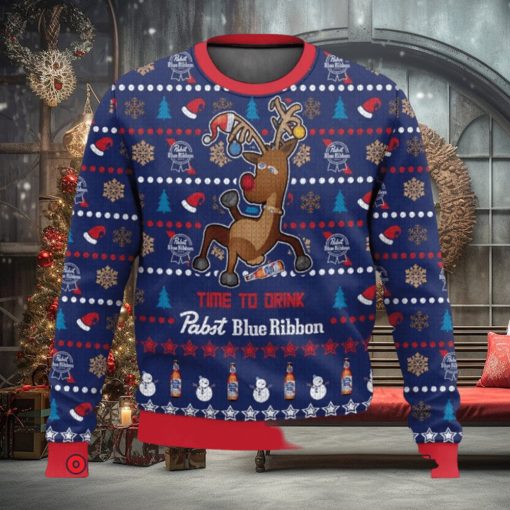 Pabst Blue Ribbon Reindeer Time To Drink Ugly Christmas Sweater