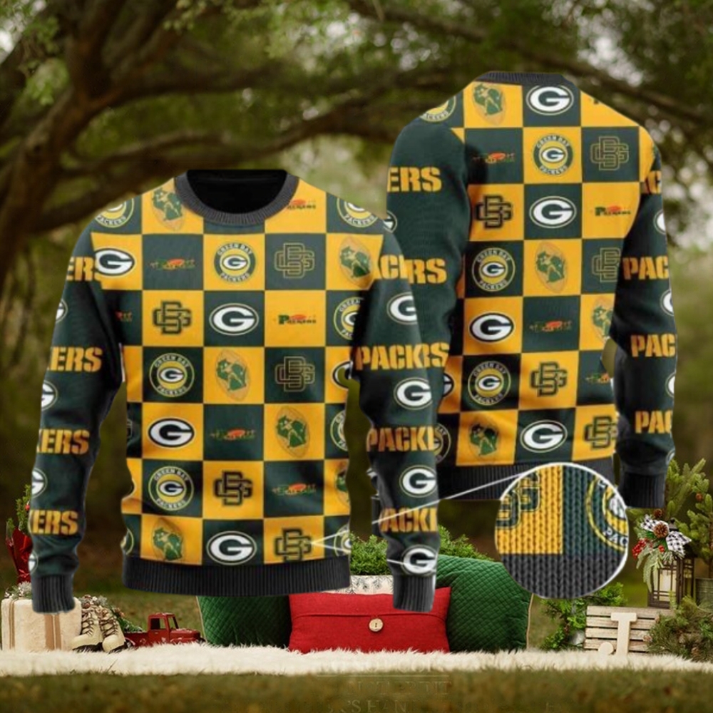 Packers Logo Checkered Flannel Design Knitted Ugly Christmas Sweater Packers Logo Checkered Flannel Design Knitted Ugly Christmas Sweater