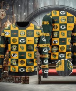 Packers Logo Checkered Flannel Design Knitted Ugly Christmas Sweater