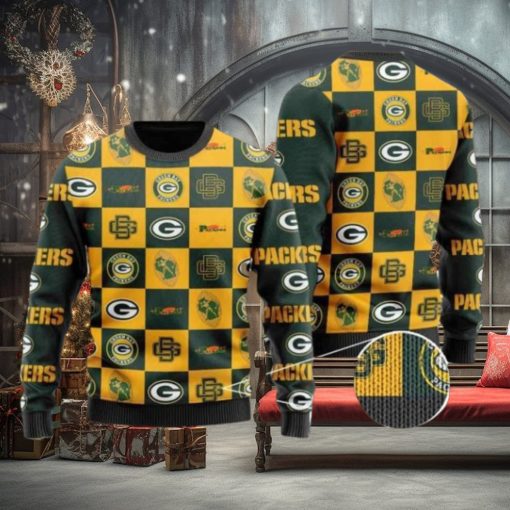 Packers Logo Checkered Flannel Design Knitted Ugly Christmas Sweater
