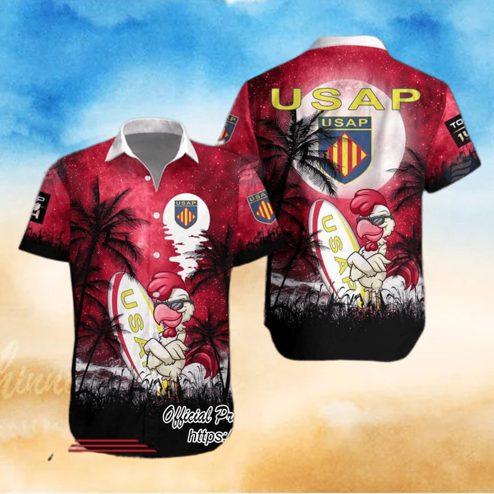 Palm Tree Surf Board Chicken Black Red Hawaiian Shirt Palm Tree Surf Board Chicken Black Red Hawaiian Shirt