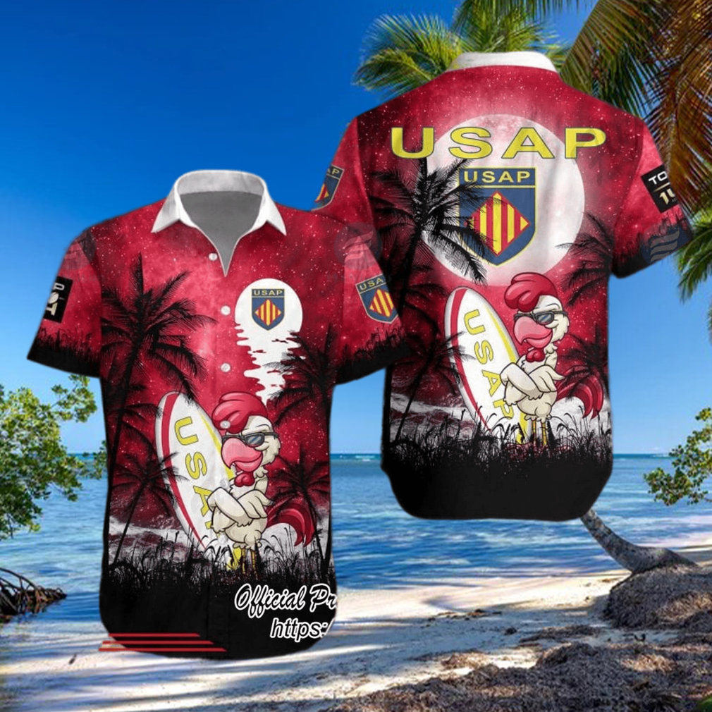 Palm Tree Surf Board Chicken Black Red Hawaiian Shirt Palm Tree Surf Board Chicken Black Red Hawaiian Shirt