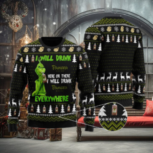 Panera Bread Grinch Will Drink Everywhere Ugly Sweater