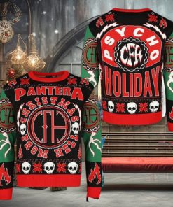 Pantera Christmas From Hell Psycho Holiday Snowflake Pattern Holiday Ugly Christmas Sweater